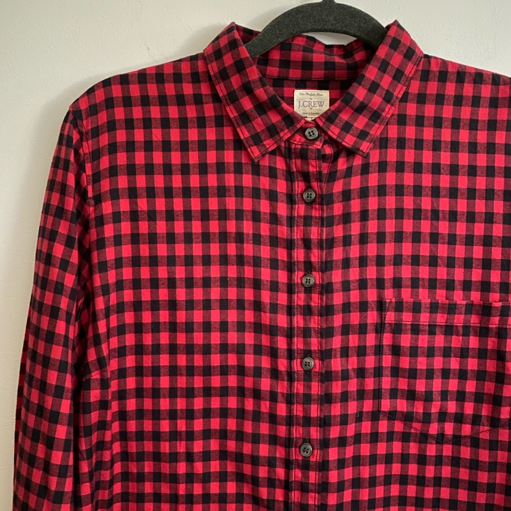 J. Crew Red, Black Plaid Flannel Button-Down